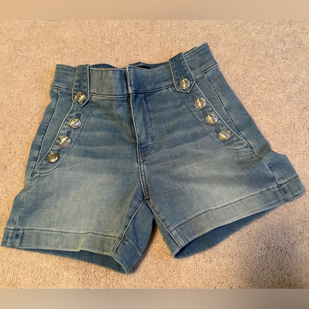 White House Black Market Blue Jean Shorts with Button Detail